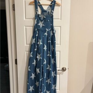 Womens Denim Star Print Overalls